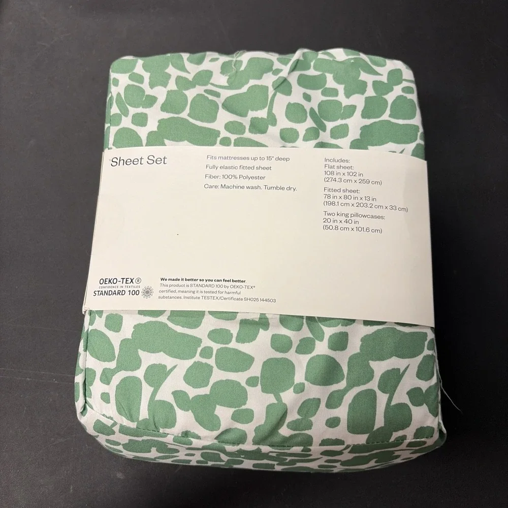Green Spotted Room Essentials Winkle Resistant Microfiber Sheet Set Size King